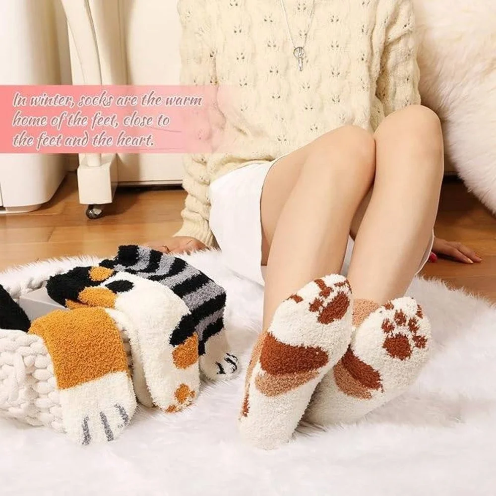 fauson 5 Pairs Fuzzy Socks for Women - Warm Cat Socks Fluffy Winter Plush Slippe